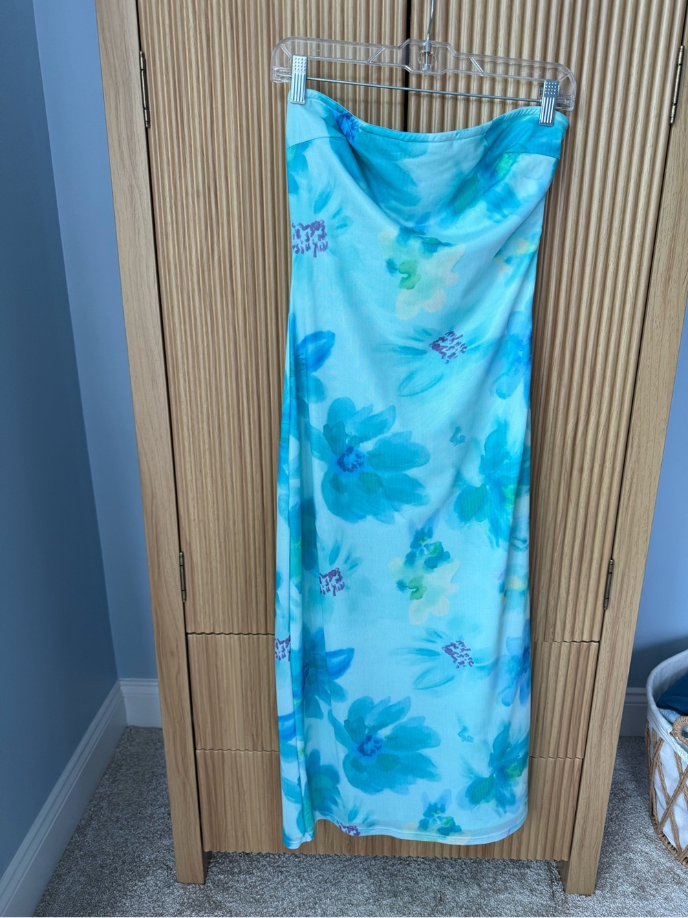 Lulus Gown - Strapless Floral Blue Slip Dress